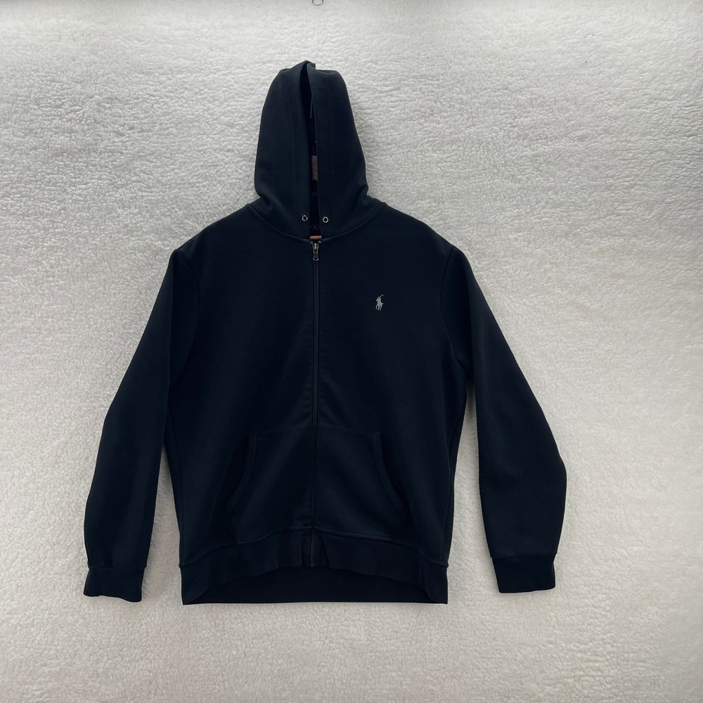 Polo Ralph Lauren Hoodie Mens XL Black Double Knit Full Zip Preppy Luxury Gym
